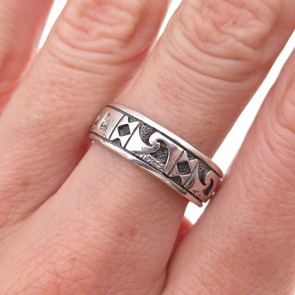 Peter Stone 925 Sterling Silver Vintage Celtic Oxidized Band Ring Size 8.25